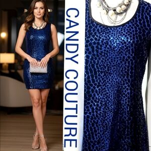 NEW🔥Candy Couture🌺Slimfit Dress Leopard Blue Sequin Velvet